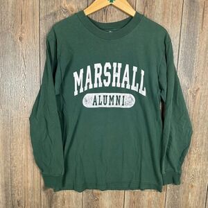 Marshall Alumni Vintage Long Sleeve T-Shirt College Graphic Tee Green Size Small